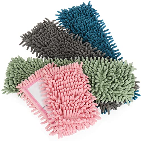 COM-FOUR® 4X Ersatz-Bezug für Bodenwischer - Wischbezug aus Microfaser Chenille zur gründlichen Reinigung - Wischmopp-Bezug zur Bodenreinigung (4 Stück - blau/rosa/grün/grau) von com-four