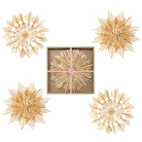 COM-FOUR® 4X Großes Strohstern-Set - XXL Fensterschmuck aus Stroh - Strohsterne in 2 Ausführungen - natürlicher Christbaum-Schmuck - 26cm/28cm von com-four