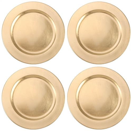 com-four® 4x Platzteller gebürstet - wiederverwendbare Unterteller - Tischdekoration - edle Dekoteller für Hochzeit, Familienfeier, Weihnachten - Ø 33 cm Servierplatten von com-four