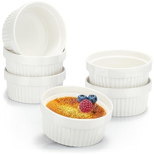 COM-FOUR® 6x Soufflé Förmchen - Creme Brulee Schälchen aus Keramik - Ofenfeste Förmchen - Dessertschale und Pastetenförmchen für z.B. Ragout Fin - je 270 ml - in weiß von com-four