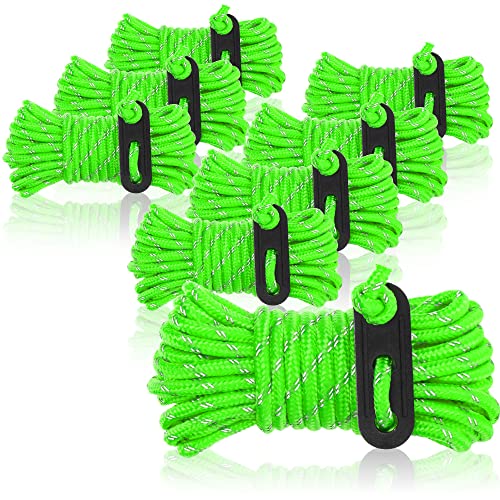 COM-FOUR® 8X Abspannseil je 4m für Camping reflektierend in grün - Zeltschnur mit Abspannschnalle - Spannschnur - Camping Schnur - Seilspanner - Zeltleine - Sturmband von com-four