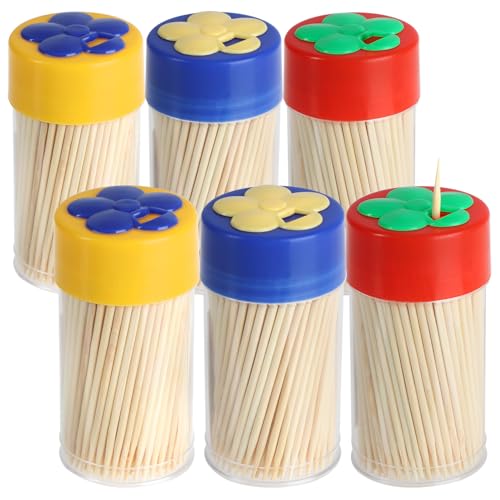 COM-FOUR® 900x Zahnstocher aus Holz - 6 Dosen mit je 150 Zahnhölzern für den täglichen Gebrauch - Toothpicks - hölzerne Zahnstecher - 6,5 cm (900 Stück - Set1) von com-four