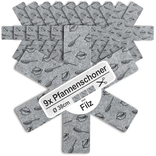 COM-FOUR® 9X Pfannenschutz Ø 38 cm aus Filz, anpassbare Größe - Pfannenschoner zum Schutz vor Kratzern - Pfannenschutzmatte für Bratpfannen, Töpfe und Schüsseln (09 Stück - grau) von com-four