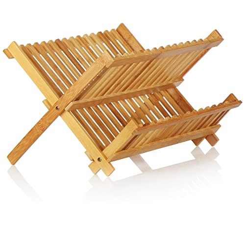 COM-FOUR® Abtropfgestell für Geschirr, klappbar - Abtropfständer aus Bambus - Geschirrabtropfgestell - Geschirrtrockner - Geschirrabtropfer (1 Stück - 42x33x27cm) von com-four