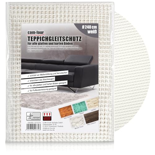 com-four® Antirutschmatte für Teppich, Polster, Tischdecken - Teppichunterlage Ø 240 cm - runder Teppich Stopper - rutschfeste Haftmatte in weiß - zuschneidbare Schubladenmatte (Ø 240cm) von com-four
