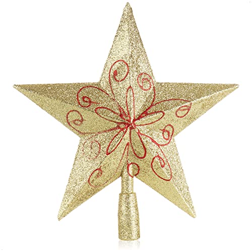 com-four® Christbaumspitze in Stern-Form - Großer verzierter Stern für die Weihnachtsbaum-Spitze - Weihnachtsbaumschmuck - farbenfroher Christbaum-Schmuck aus Kunststoff von com-four