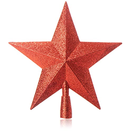 COM-FOUR® rote Christbaumspitze in Stern-Form - Roter Stern für die Weihnachtsbaum-Spitze - verzierter Weihnachtsbaumschmuck - traditioneller Christbaum-Schmuck aus Kunststoff von com-four