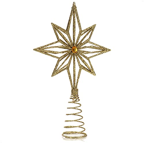 com-four® Deko Stern Weihnachten - Weihnachtsdekoration Stern - Aufsteller Weihnachtsstern mit Glitzer - Christbaumspitze (goldfarben - S) von com-four