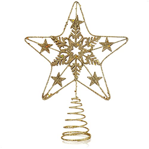 COM-FOUR® Deko Stern Weihnachten - Weihnachtsdekoration Stern aus Metall - Aufsteller Weihnachtsstern mit Glitzer - Goldfarbene Weihnachtsbaumspitze (goldfarben/24x18cm) von com-four