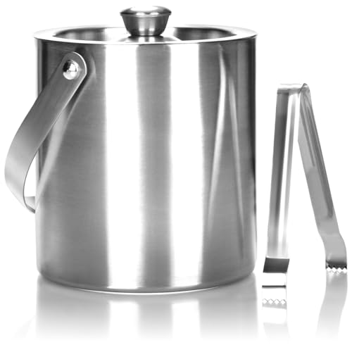 com-four® EIS-Eimer aus Edelstahl - Eiswürfel-Behälter doppelwandig mit Deckel, Henkel und Zange - Sekt & Weinkühler - Kühlschale für Obst, Gemüse und Schokolade - ca. 1,5 Liter (Bergen 1x) von com-four