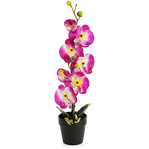 com-four® Künstliche Orchidee im Topf, hübsche Kunstblume, Blumenarrangement in zarten Farben, Kunstorchidee als Fensterbrett- und Tischdekoration (1 Stück Orchidee lila) von com-four