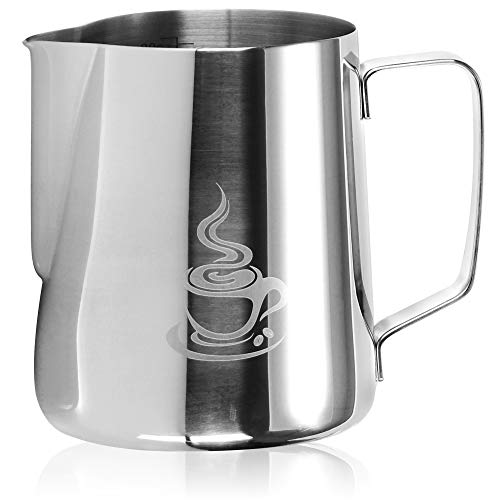 COM-FOUR® Milchkännchen - Edelstahl Milchkanne zum Aufschäumen - Milchaufschäumer Kännchen 600 ml - Milchkännchen mit Ausgießer und Messskala (silberfarben - 600ml) von com-four