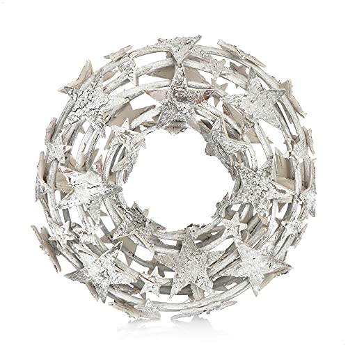 com-four® Rebenkranz mit Sternen - Deko-Tischkranz aus Zweigen - natürlicher Türkranz zum selber Schmücken - DIY Naturkranz als Tischdeko, Fensterschmuck, Türhänger (1 Stück - Ø 30cm Weiß Sterne) von com-four