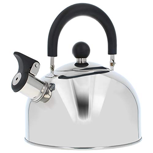 COM-FOUR® Teekessel 2,0 L - Retro Wasserkessel aus rostfreiem Edelstahl - Flötenkessel zum Wasserkochen - Retro Kessel (01 Stück - 2.0 Liter) von com-four