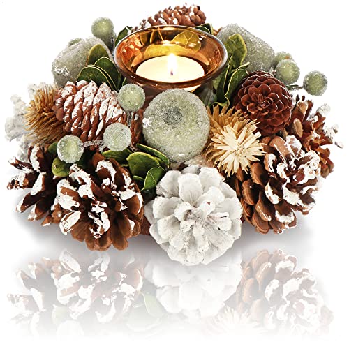 com-four® Teelichthalter - dekorativer Kerzenständer für Weihnachten und Herbst - Kerzenhalter mit natürlichen Materialien - Handarbeit (Adventsgesteck - 1 Kerze) von com-four