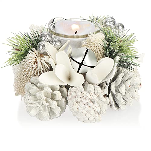COM-FOUR® Teelichthalter - dekorativer Kerzenständer für Weihnachten und Herbst - Kerzenhalter mit natürlichen Materialien - Handarbeit (Adventsgesteck - 1 Kerze) von com-four