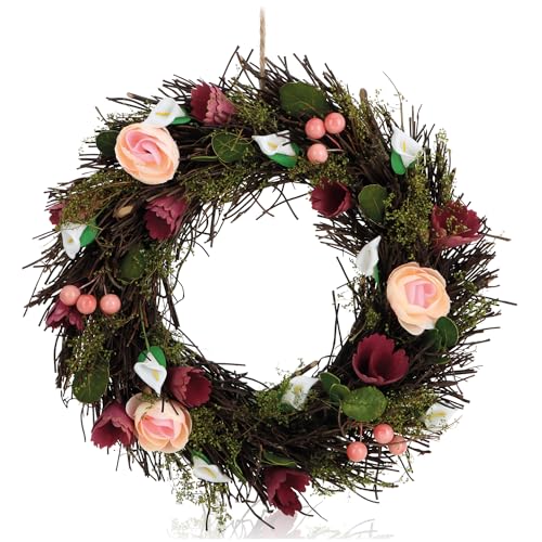 com-four® Türkranz Frühling mit Blumen aus Holz - Dekorativer Tischkranz - Kranz Deko mit Aufhänger von com-four