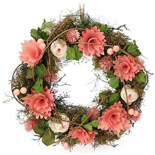 COM-FOUR® Türkranz Frühling mit Blumen aus Holz - Dekorativer Tischkranz - Kranz Deko mit Aufhänger von com-four
