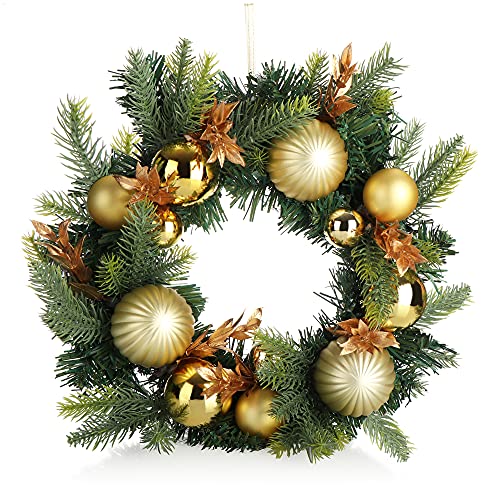 COM-FOUR® Türkranz Weihnachten - Adventskranz mit Christbaumkugeln und Zweigen - Dekokranz Ø ca. 30 cm - Weihnachtsdeko - Tischkranz - Weihnachtskranz (goldfarben/bronzefarben - Kugeln/Zweige) von com-four