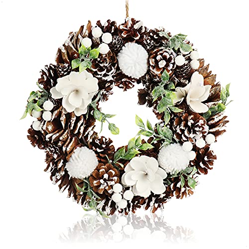 COM-FOUR® Türkranz Weihnachten - Adventskranz mit Zapfen, Beeren, Puscheln und Blüten - Dekokranz - Weihnachtsdeko - Tischkranz - Weihnachtskranz von com-four