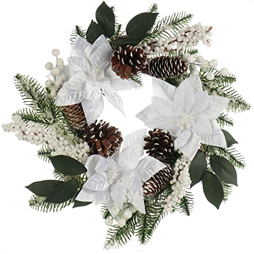 COM-FOUR® Türkranz Weihnachten - Adventskranz mit großen Blüten und Glitzer - Dekokranz Herbst - Weihnachtsdeko - Tischkranz - Weihnachtskranz von com-four