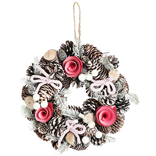 COM-FOUR® Türkranz Weihnachten - Adventskranz mit rosa Schleifen und pinken Blüten - Dekokranz - Weihnachtsdeko - Tischkranz - Weihnachtskranz von com-four