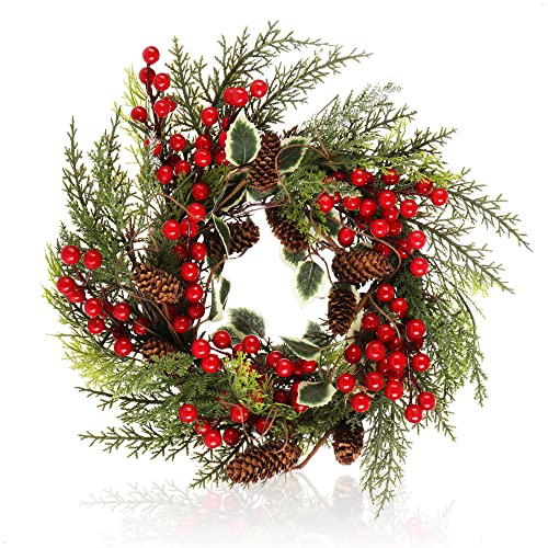 COM-FOUR® Türkranz Weihnachten - Adventskranz mit roten Beeren und Blätterkranz - Dekokranz - Weihnachtsdeko - Tischkranz - Weihnachtskranz von com-four