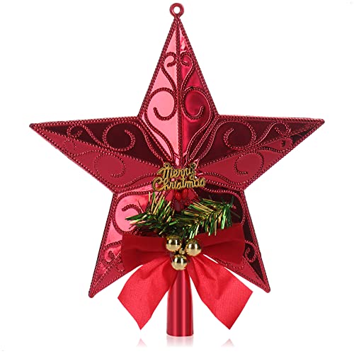 COM-FOUR® rote Christbaumspitze in Stern-Form - Roter Stern für die Weihnachtsbaum-Spitze - verzierter Weihnachtsbaumschmuck - traditioneller Christbaum-Schmuck aus Kunststoff von com-four