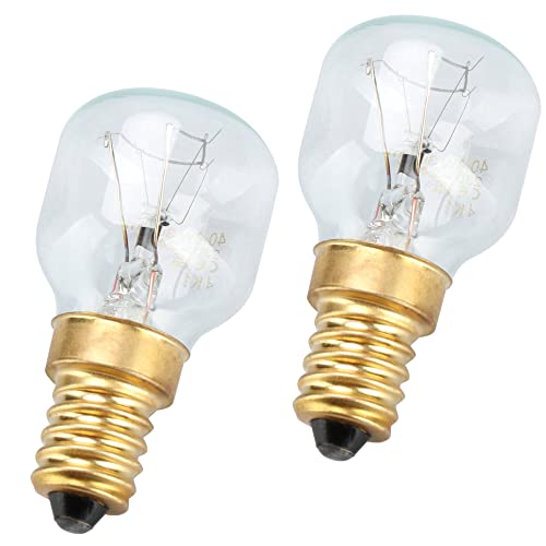com-four® 2x Backofen-Lampe bis 300° C, warmweiße Herd-Glühbirne 40W, E14, P45, 230V (02 Stück - 40W goldfarben) von com-four