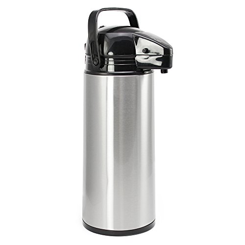 com-four® 1,9L Isolier-Pumpkanne - 1,9 Liter Airpot aus Edelstahl mit Glaseinsatz - Thermoskanne mit Pumpmechanismus (01 Stück - 1.9 Liter) von com-four