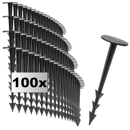 com-four® 100x Befestigungsstifte für den Boden - Erdanker aus Kunststoff - Fixierungshaken für Unkraut- und Gartenflies - Bodennägel mit Widerhaken von com-four