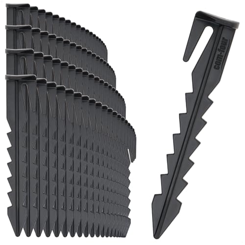 com-four® 100x Erdnägel zur Fixierung von Mähroboter-Kabeln - Erdanker aus Kunststoff mit Widerhaken - langlebige und UV-beständige Bodenanker - Bodennägel (100x schwarz - Widerhaken/für Kabel) von com-four