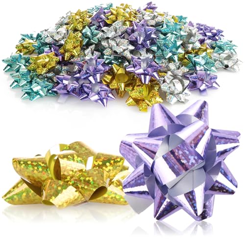 COM-FOUR® 100x Geschenkschleife in tollen Farben - selbstklebende Fertigschleife mit Glitzer zur Dekoration von Geschenken zu Weihnachten und Hochzeiten (100 Stück - Glitzer - 4 Farben) von com-four