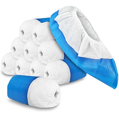 com-four® 100x Premium Mehrweg Überziehschuhe 11,9g je Überzieher - Plastik Schuhüberzieher mit Antirutsch-Sohle - Mehrweg-Galosche extra stark und wasserdicht - Überschuhe in Einheitsgröße von com-four