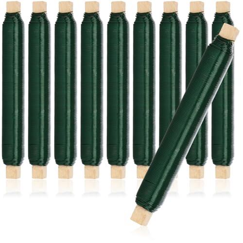 com-four® 10x Blumenwickeldraht-Set, Bindedraht in grün auf Holzstab gewickelt, Stärke 0,65 mm, 1000 g (Grün - 10 Stück) von com-four