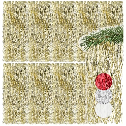 com-four® 10x Lametta - Goldfarbene Girlande für Weihnachten - Christbaumschmuck für den Tannenbaum - Metallstreifen-Vorhang mit welligen Fäden (goldfarben - 10 Stück) von com-four