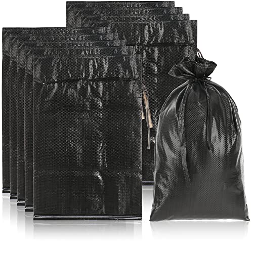 com-four® 10x Sandsack bis 20kg - Premium PP Sack mit Befestigungsband - extrem robuster Gewebesack mit Schnürschnur - widerstandsfähiger Hochwasserschutzsack (schwarz - 10 Stück - bis 20kg) von com-four