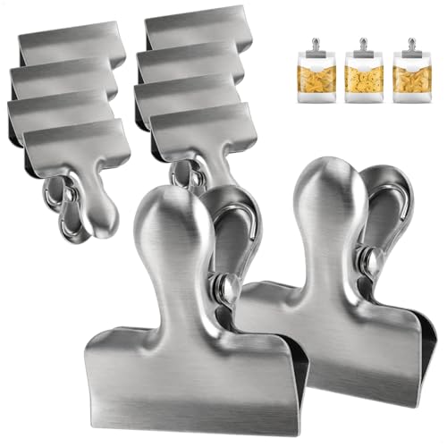 com-four® 10x Verschlussklammern, kleine Verschlussclips für Lebensmittelbeutel & Tüten, Edelstahl-Verschlussklemmen, Tütenclips zum Verschließen & Frischhalten (10 Stück - silberfarben - klein) von com-four