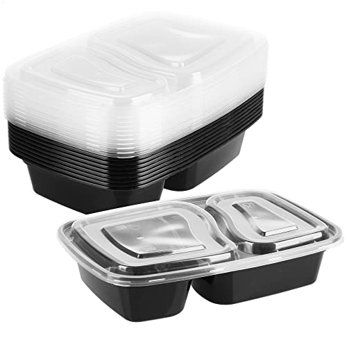 com-four® 10x Vorratsschale mit Deckel - Meal Prep Container - Essensbox 2-Fach - Frischhaltebox (10 Stück - schwarz - 2-geteilt) von com-four