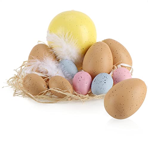 com-four® 11-teiliges Ostereier-Set - Hängedeko für Ostern - Ostereier in verschiedenen Größen zum Anhängen - Osterstrauß von com-four