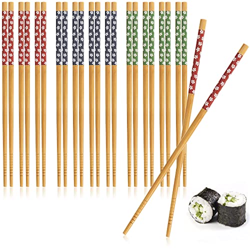 com-four® 12 Paar Essstäbchen aus Bambus - wiederverwendbare Chopsticks - Esshölzer-Set mit buntem Design - Bambus-Essbesteck, Holz-Stäbchen [Auswahl variiert] (12 Paar Stäbchen - bunt) von com-four