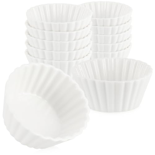 com-four® 12-teiliges Servierset - kleine, weiße Servierschälchen - fein gerippte Keramikschälchen für Vor- und Nachspeisen - Amuse-Gueule-Set von com-four