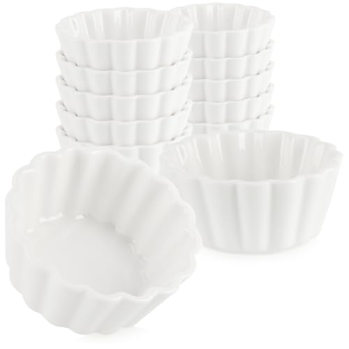 com-four® 12-teiliges Servierset - kleine, weiße Servierschälchen - grob gerippte Keramikschälchen für Vor- und Nachspeisen - Amuse-Gueule-Set von com-four