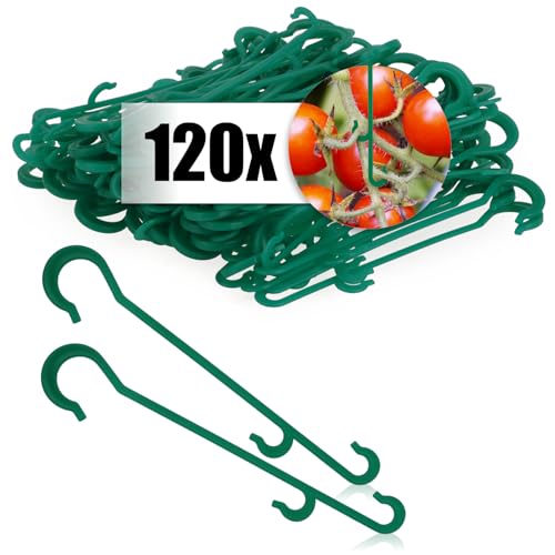com-four® 120x Rispenhaken, Tomatenhaken, Pflanzenklemmen J-Haken - Rankhilfen für Kletterpflanzen - Pflanzenhaken für Rankgewächse - Stützklammern für Tomaten, Pflanzenclips, Tomatenclips von com-four
