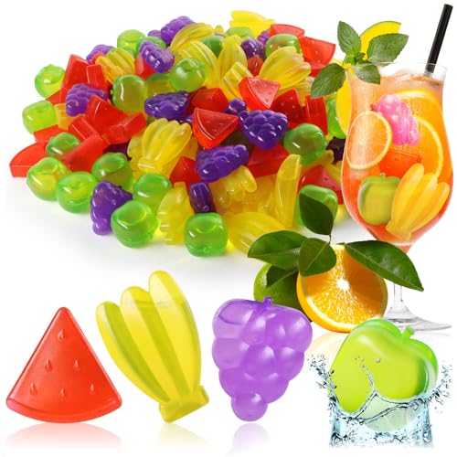 com-four® 120x wiederverwendbare Eiswürfel in coolen Designs, Party-Eiswürfel in bunten Farben (120 Stück - Früchte) von com-four