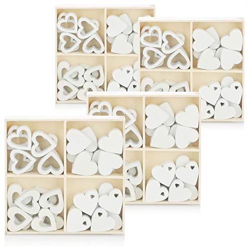 com-four® 128x Herz Streudeko - kleine Herzen aus Holz in 4 Designs - Holz-Herzen für Tischdeko im Frühling, an Ostern, auf Hochzeiten (128 Stück Herz) von com-four