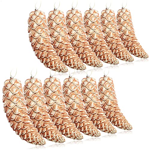 com-four® 12x Christbaumanhänger Zapfen - Tannenbaumzapfen für den Weihnachtsbaum - Christbaumschmuck zum Anhängen für Weihnachtsdeko (Goldfarben - 12 Zapfen) von com-four