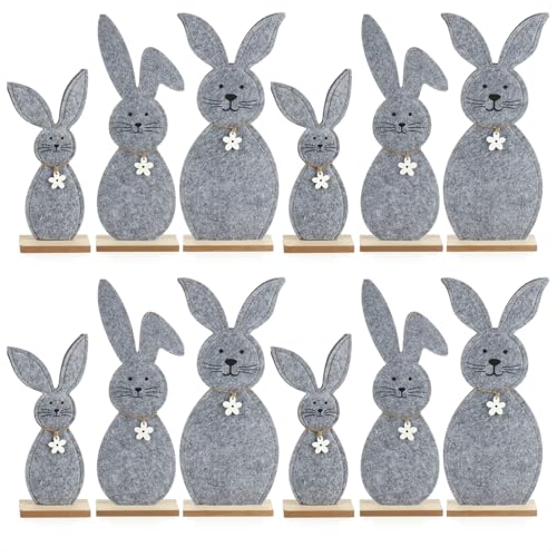 com-four® 12x Deko Aufsteller für Ostern - Niedliche Filz-Osterhasen - Osterdeko zum Hinstellen - Osterdekoration aus Holz und Filz (12 Stück - 30 und 43cm) von com-four