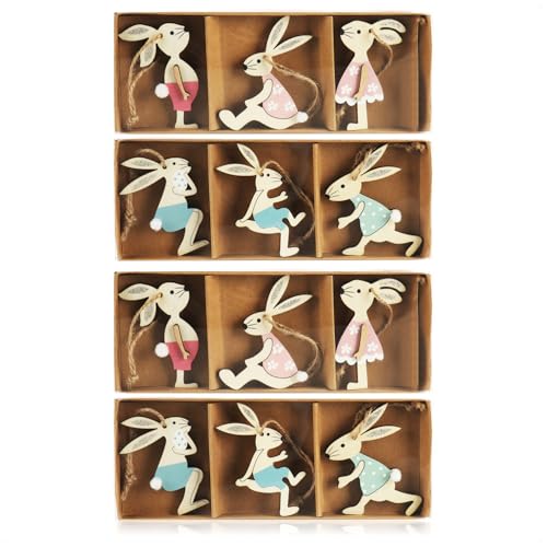 com-four® 12x Dekoaufhänger Hase - Osterschmuck aus Holz zum Aufhängen - Holzaufhänger Hasen zum Dekorieren - Ostern (12 Stück - Osterhasen) von com-four