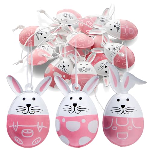 com-four® 12x Dekoaufhänger Ostern - Osterhase in Ei-Form aus robustem Metall - Osterdeko zum Aufhängen an Strauch, Baum, Tür und Fenster - Aufhänger für den Osterstrauß (rosa) von com-four